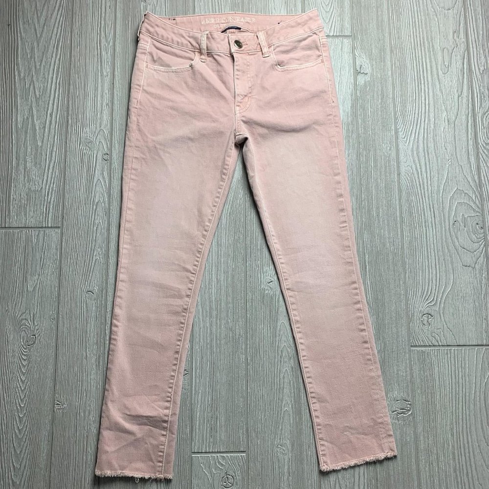 American Eagle Pink Crop Jegging Raw Hem Stretch 8 - Picture 2 of 7